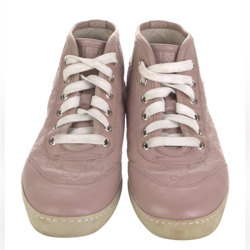 Gucci Pink Leather Lace-Up Low-Top Sneakers size 5 fit 5-6